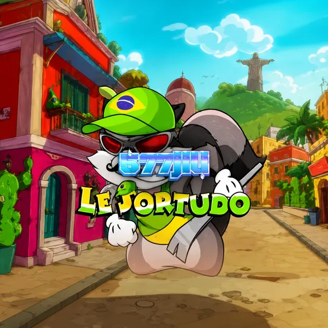 Smokey the raccoon sa isang makulay na Brazilian street sa Le Sortudo slot.